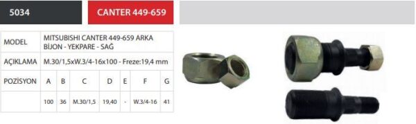 ARKA BİJON YEKPARE R TEK PARÇA (M.30/1,5x3/4-16) MITSUBISHI CANTER 449 659 859