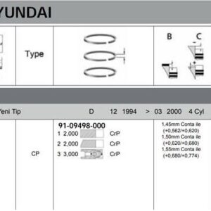 PİSTON SEKMANLI 91.60MM 0-50 HYUNDAI H100 MINIBUS YENI TIP 1997->